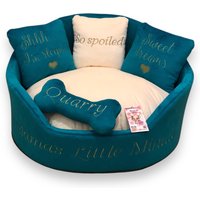 Teal Minky Fell Haustier Bett Individuell Besticktes Hundebett von AnnaHappydog