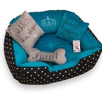 Teal Polka Dot Hundebett Handgefertigtes Minky Fell Haustier Bett von AnnaHappydog