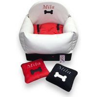 Weiß Und Schwarz Personalisierter Autositz Für Hunde Eco-Leder Hundefahrer Kit Designer Hundeautositz Luxus-Hundebett Unterwegs Individueller von AnnaHappydog