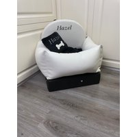 Weiß Und Schwarz Personalisierte Hund Autositz Eco Leder Fahren Kit Designer Autositz Luxus Bett Für Reisen Custom von AnnaHappydog