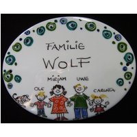 Türschild Familyname -Xl - 245 X 180 Mm "Bobbel Blau-Grün" von AnnaHenkelALMATU