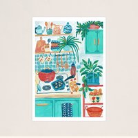 Küchenszene Kunstdruck, Kochen Zu Hause Gouache Illustration von AnnaIvanir