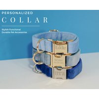 Blaues Haustier-Hundehalsband-Set, Name Gravierte Dicke Samt-Jungen-Welpen-Kragen-Fliege Und Leine, Personalisiertes von AnnaPawCo