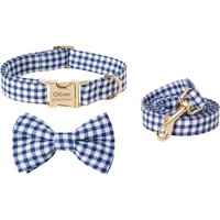 Blaues Karo Personalisiertes Hundehalsband Bow Set, Welpen Halsband Mit Namen Eingraviert, Benutzerdefinierte Junge Hundehalsband, Kariertes von AnnaPawCo