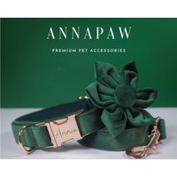 Handgemachtes Grünes Hundehalsband Blume, Hundehochzeitsblumenhalsband, Benutzerdefiniertes Weihnachten Ostergeschenk Für Hundewelpen von AnnaPawCo