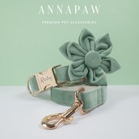 Salbeigrünes Hundehalsband, Personalisiertes Hundezubehör, Benutzerdefiniertes Geschenk Für Hundebesitzer, Hochzeit Hundehalsband Blume Mit Name von AnnaPawCo