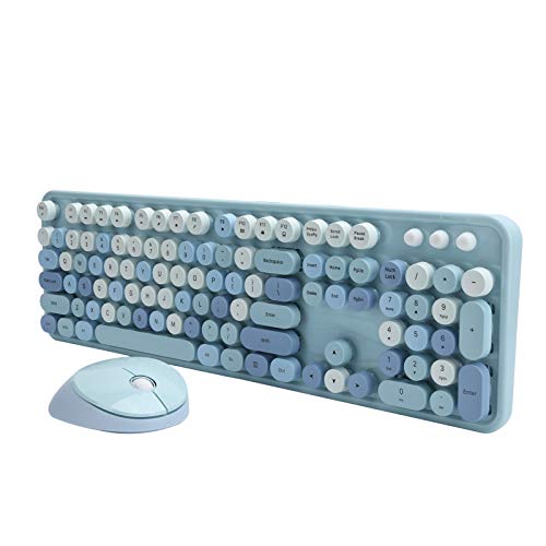 100% nagelneues 2,4-GHz-Wireless-104-Tastatur- und -Maus-Set Office Desktop Niedliche Tastatur mit langer Akkulaufzeit Multimedia-Taste für Computer, Tastatur und Maus inklusive(Blaue Mischfarbe) von Annadue