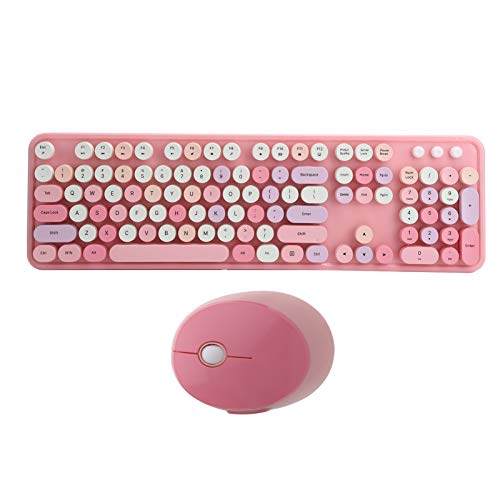 100% nagelneues 2,4-GHz-Wireless-104-Tastatur- und -Maus-Set Office Desktop Niedliche Tastatur mit langer Akkulaufzeit Multimedia-Taste für Computer, Tastatur und Maus inklusive(Rosa Mischfarbe) von Annadue