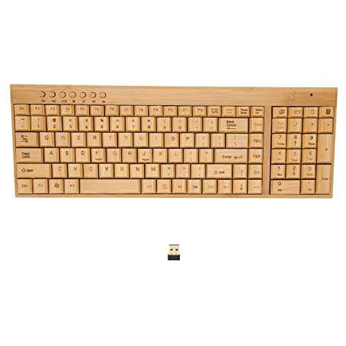 Annadue Kabellose Tastatur- und Maus-Kombination, Kabellose Kompakte 2,4-GHz-Maus, 7 Multimedia-Tasten, UK-QWERTZ-Layout, Kabelloses Tastatur- und Maus-Set aus Bambusholz (Klaviatur) von Annadue