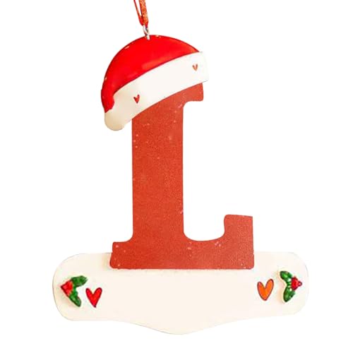 Annadue Personalisierte Hölzerne Weihnachtsbaum-Ornamente, A-Z-Buchstaben für Familiennamen, DIY-Gravur Red Santa Hat Dekorationen, Robuster Leichter Holzhängeranhänger (L) von Annadue