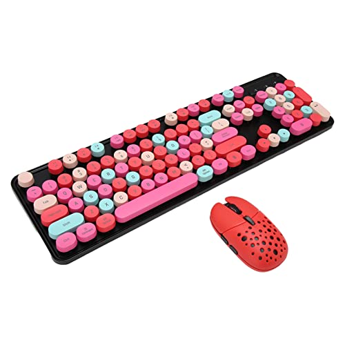 Annadue Kabellose Tastatur und Maus Combo, Retro Punk 2,4 G Kabellose Tastatur mit Runder Tastenkappe, Buntes Computer Tastatur Maus Set für Büro/Spiel (Mischfarbe Rot) von Annadue