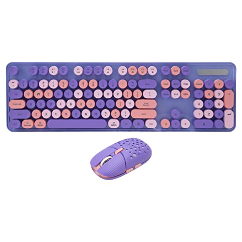 Kabellose Tastatur und Maus Kombination, 2,4 G, Niedliche Runde Tastenkappen, Retro Schreibmaschine, Flexible Tasten, Tastatur in Voller Größe, Geräuscharme 3 DPI einstellbare (Mischfarbe Lila) von Annadue