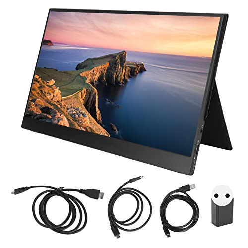 Tragbarer 14 Zoll FHD Monitor mit HDMI Typ C, 1080P 178° IPS Bildschirm mit Magnetischer Absaugung, Ledertasche mit Verstellbarem Winkel, Unterstützt Laptop/Telefon usw. von Annadue