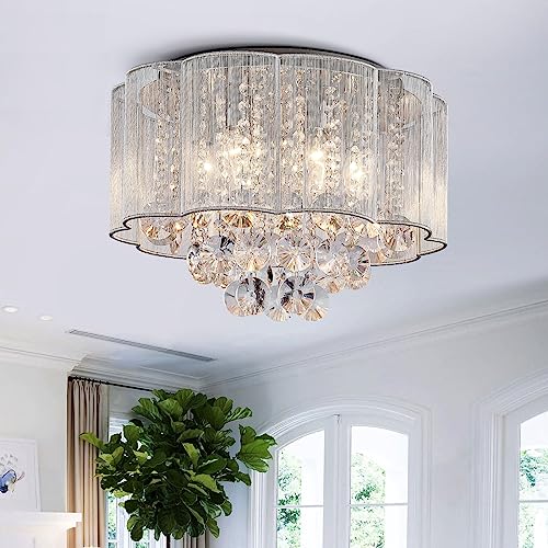 BESTIER Moderne Crystal Regentropfen Kronleuchter Beleuchtung Unterputz LED Deckenleuchte Pendelleuchte für Esszimmer Badezimmer Schlafzimmer 6 E14 Lampen Erforderlicher von BESTIER