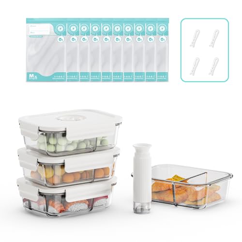 Annalocker Vacu One Touch Eco-Set, Handvakuumierer inkl. Vakuum Starterset Vorratsdosen Glas 4er Set, mit deckel Vorratsbehälterset-luftdicht mikrowellengeschirr BPA-frei （S） von Annalocker