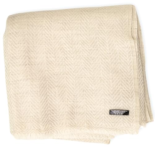 yanopurna Kaschmir Decke – aus 100% Kaschmirwolle, 135x270 cm, Sofadecke handgewebt aus Nepal, ideal als Couch Überwurf oder Kuscheldecke, Handwäsche, Weiß, Fischgrätmuster von yanopurna