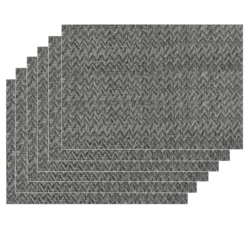 Tischset 30x45cm 6 Stück Platzset Untersetzer Abwaschbar Platzdeckchen (Anthrazit-Zickzack) von Annas FASHIONTAPE