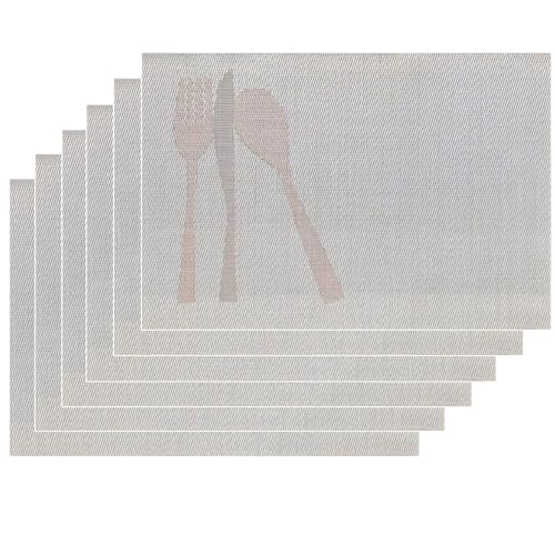 Tischset 30x45cm 6 Stück Platzset Untersetzer Abwaschbar Platzdeckchen (Taupe-Besteck) von Annas FASHIONTAPE