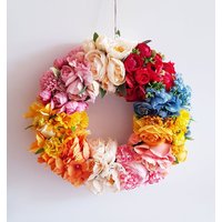 Türkranz Blumenkranz Wandkranz Frühling Sommer Türdeko Kranz Tischkranz Regenbogen-Kranz Muttertag Geschenk von AnnasDeko