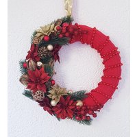 Türkranz Kranz Weihnachtskranz Wanddeko Winterkranz Rot Gold Grün Advent Türschmuck Türkranz Kranz Weihnachtskranz Wanddeko Winterkranz Rot Gold Grün Advent Türschmuck von AnnasDeko