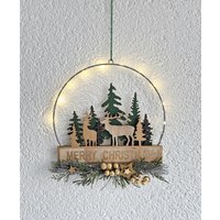 Weihnachtskranz Beleuchtet Türkranz Aus Holz Merry Christmas Kranz Deko Natur Ø 25 cm von AnnasDeko