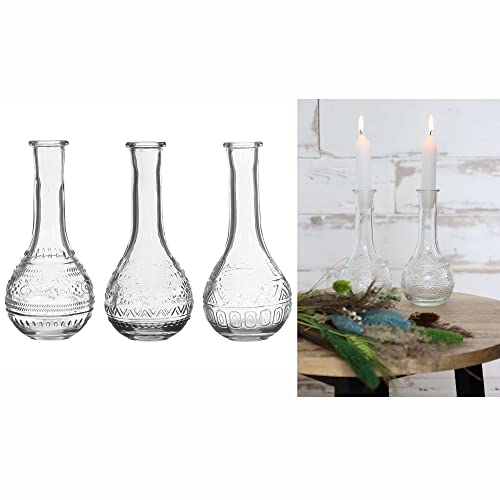 12 x Vasen im Vintage-Look mit stilvoller Glasmusterung - Tischdeko - Tischvasen - Blumenvase - Glasflasche mit Korken - Öllampe (12 x Vase Paris (H 15,8/Ø 7,5 cm)) von Annastore