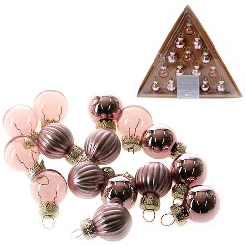 15 x Mini Baumkugeln aus Glas zum Hängen - Ø 2 cm - kleine Christbaumkugeln - Glaskugeln zum Hängen - Kugeln aus Glas - Mini Weihnachtskugeln aus Glas Farbe Rose von Annastore