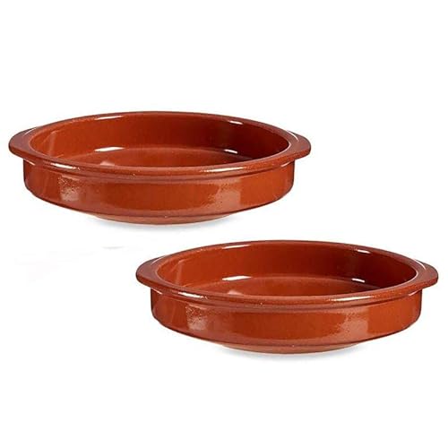 2 x Auflaufformen aus Ton in ovaler und runder Form - Kasserolle - ofenfest und hitzebeständig - Tonschalen - Cazuelas Größe 2 x (Ø 22 cm) von Annastore