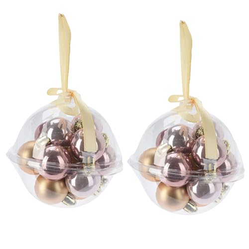 24 x Mini Baumkugeln Ø 3 cm zum Hängen - Bruchsicher aus Kunststoff - Baumschmuck für Innen und Außen - Kleine Christbaumkugeln (Rosa + Gold (matt + Glanz)) von Annastore