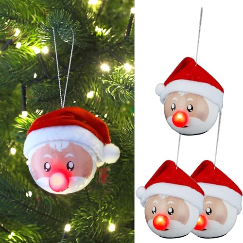 3-teiliges Set witzige Christbaumkugeln mit Blinkender LED Nase Ø 10 cm - Baumschmuck blinkend - Lustige Weihnachtskugeln mit LED-Blinklicht - Baumkugeln mit LED-Licht von Annastore