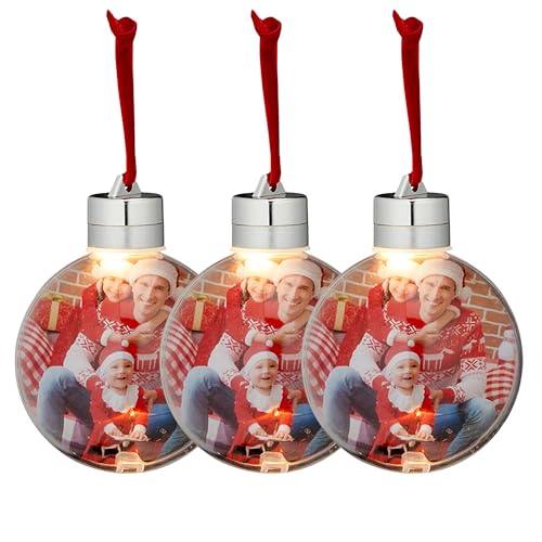 3 x LED Christbaumkugeln DIY zum Hängen für Ihre persönlichen Fotos Ø 8-10 cm - Fotokugeln für eigene Fotos - Baumkugeln für Fotos mit LED Beleuchtung - Beleuchtete Baumkugeln für eigene Fotos von Annastore