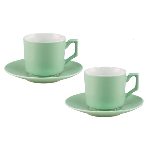 4-tlg. Set Espressotassen aus Keramik mit Unterteller 80 ml- Espresso Tassen mit Unterteller für 2 Personen - Mokkatassen - Moccatassen aus Keramik - Espressotassen-Set Farbe Grün von Annastore