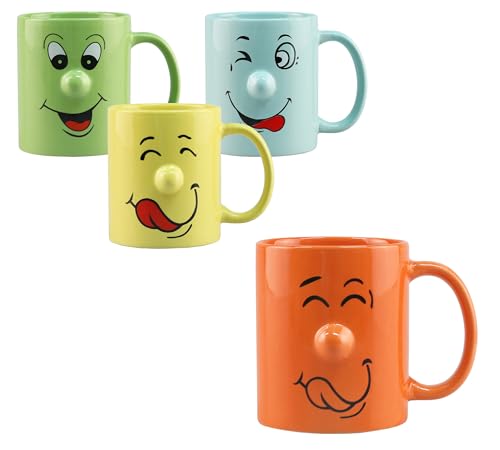 4-tlg. Set Lustige Tassen mit Gesicht - Kaffeetassen witzig - Kaffeebecher lustig - Kaffebecher mit Gesicht - Kindertassen - Becher Größe 320 ml von Annastore