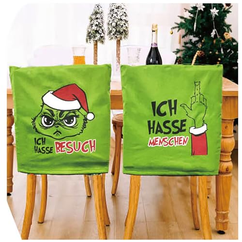6-tlg. Set Stuhlhussen "Festtags-Muffel" mit frechen Anti-Weihnachtsmotiven 48 x 64 cm - Stuhlhussen für Weihnachtshasser - Ich hasse Weihnachten Stuhlhussen - Freche Stuhlhussen für Weihnachten von Annastore
