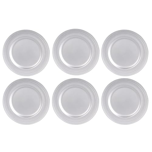 6 x Platzteller wiederverwendbar aus herrlich schimmernden Kunststoff Ø 33 cm - Unterteller wiederverwendbar - Dekoteller aus Kunststoff Farbe Silber von Annastore