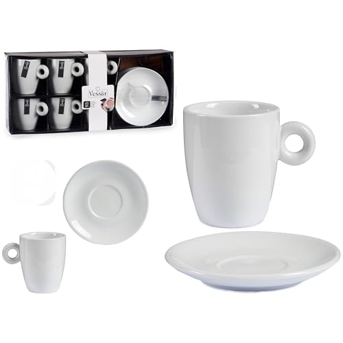 6 x Tassen inklusive Untertellern aus weißem Porzellan - Ideal als Espressotassen, Kaffeetassen, Teetassen, Kakaotassen oder auch als Cappuccinotassen - Kaffeebecher (200 ml - H 8,5 cm) von Annastore