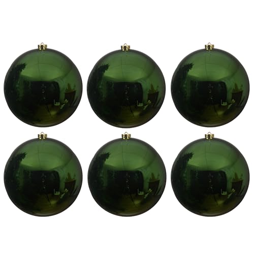 6 x Weihnachtskugeln aus Kunststoff zum Hängen für den AußenbereichØ 14 cm - Frost und Wetterfest - Outdoor Weihnachtkugeln - Christbaumkugeln für draußen (6 Stück Piniengrün-Glanz) von Annastore