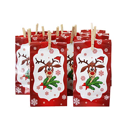 Adventskalender Didi mit 24 Tüten aus Papier + 24 Mini-Holzklammern + Sticker 1-24 - Geschenktüten Weihnachtsgeschenktüten von Annastore