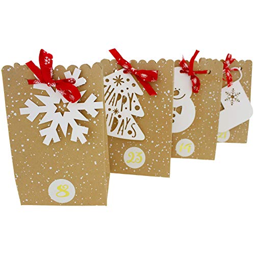 Adventskalender zum Befüllen aus Papiertüten und Papierhäusern - Adventstüten - Geschenktüten Weihnachten - Papiertüten Farbe Weiße Motivanhänger von Annastore
