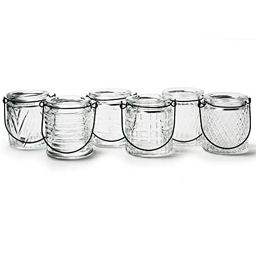 12 x Windlichter oder Vasen aus Glas mit Henkel 9 x 8 cm - Teelichtgläser - Hängewindlichter - Teelichtgläser zum Hängen - Glaswindlichter - Teelichthalter von Annastore