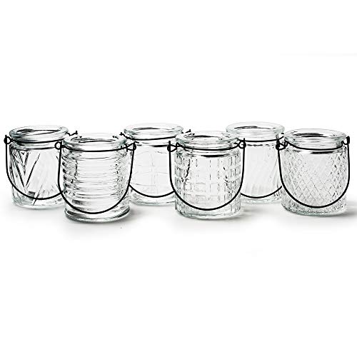 12 x Windlichter oder Vasen aus Glas mit Henkel 9 x 8 cm - Teelichtgläser - Hängewindlichter - Teelichtgläser zum Hängen - Glaswindlichter - Teelichthalter 12 x Windlichter oder Vasen aus Glas mit Henkel 9 x 8 cm - Teelichtgläser - Hängewindlichter - Teelichtgläser zum Hängen - Glaswindlichter - Teelichthalter von Annastore