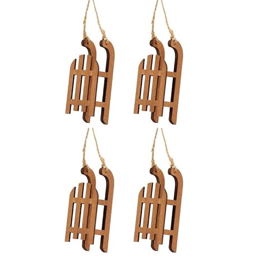 Annastore 4 x Dekoschlitten aus Holz - L 9 cm - Holzschlitten klein zur Deko - Baumschmuck - Baumhänger Weihnachten - Deko Schlitten aus Holz Farbe Braun von Annastore