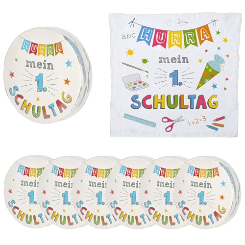 Annastore 6 x Magische Handtücher zur Einschulung 30 x 30 cm - Baumwolle - Magic Handtücher Hurra - Mein 1. Schultag - Gästetücher Einschulung - Geschenk zur Einschulung Größe 6 x von Annastore