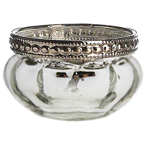 Annastore 8 x Teelichtgläser Vintage mit Metallrand in Antik-Silberfarben Ø 5 cm - Teelichthalter - Teelichtglas - Teelichter - Tischdeko – Glasteelichthalter (Silber 8 Stück) von Annastore