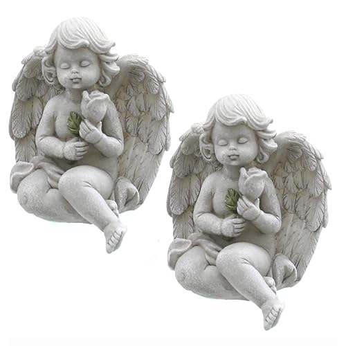 Annastore Besinnliche Grabdeko zur Erinnerung, frostfest und witterungsbeständig Grabschmuck - Grabfigur - Friedhof Deko (2-TLG. Set Engelpaar - H 12 cm) von Annastore