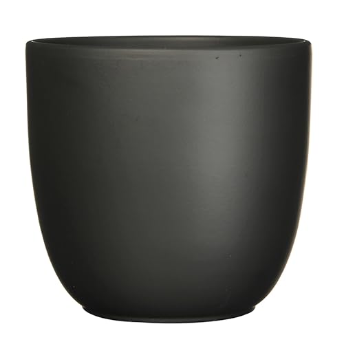 Annastore Blumenübertopf Tusca aus Keramik - Übertopf - Blumentopf - Übertöpfe - Blumentöpfe (Schwarz/Matt, H 16 cm - Ø 17 cm) von Annastore