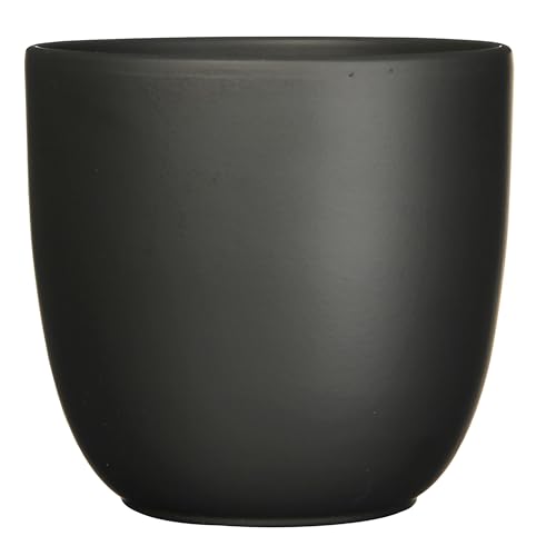 Annastore Blumenübertopf Tusca aus Keramik - Übertopf - Blumentopf - Übertöpfe - Blumentöpfe (Schwarz/Matt, H 23 cm - Ø 25 cm) von Annastore