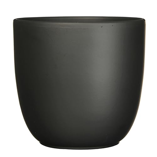 Annastore Blumenübertopf Tusca aus Keramik - Übertopf - Blumentopf - Übertöpfe - Blumentöpfe (Schwarz/Matt, H 9 cm - Ø 10 cm) von Annastore