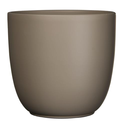 Annastore Blumenübertopf Tusca aus Keramik - Übertopf - Blumentopf - Übertöpfe - Blumentöpfe (Taupe/Matt, H 25 cm - Ø 28 cm) von Annastore