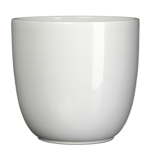 Annastore Blumenübertopf Tusca aus Keramik - Übertopf - Blumentopf - Übertöpfe - Blumentöpfe (Weiß, H 14 cm - Ø 14,5 cm) von Annastore